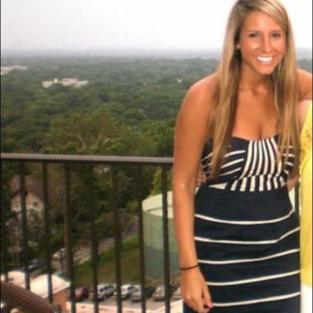Navy striped tube top dress